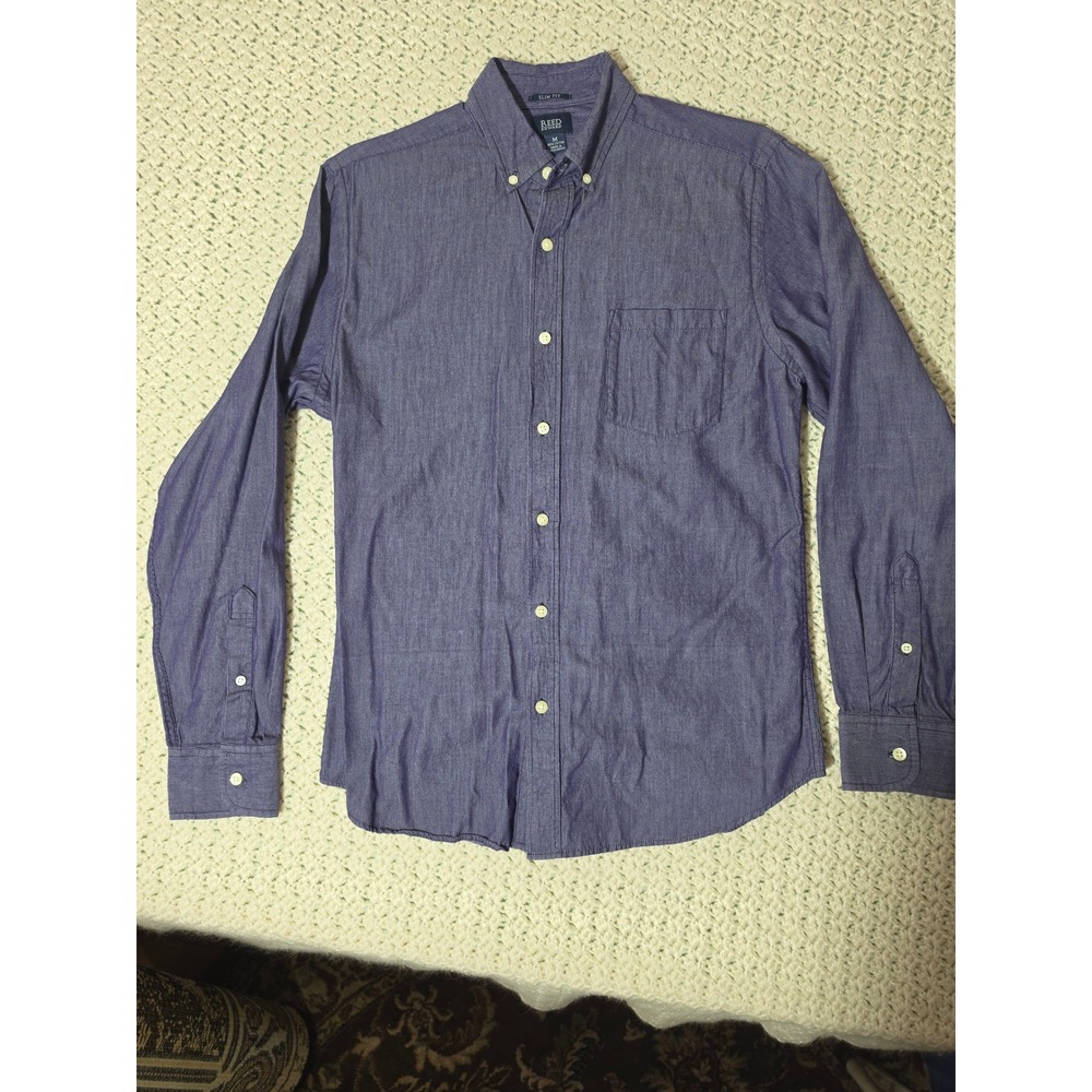 Reed Edward Mens Slim Fit Purple Chambray Button Down Shirt Size Medium Cotton
